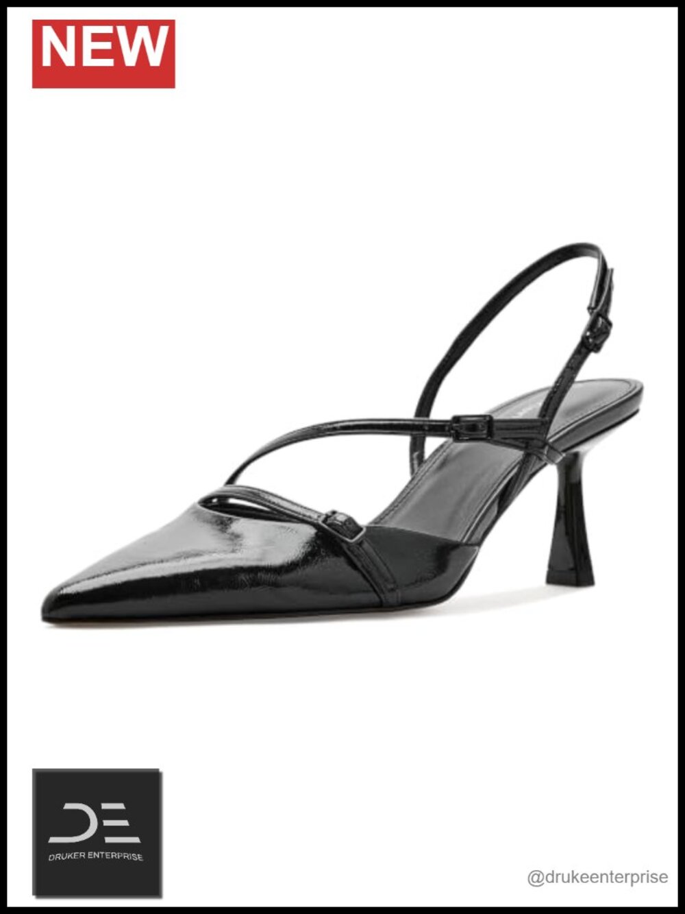Faux Leather Kitten Heel Pumps Pointed Toe with Buckle Straps